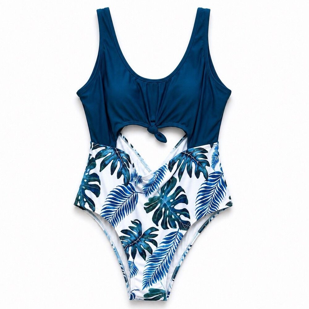 PatPat One Piece Swimsuit Women's XL Teal Tropical Leaf Print Cutout Tank Suit
